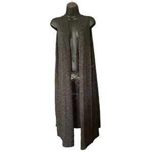 Lu La Roe women's darker gray heathered duster, open -front, sleeveless.